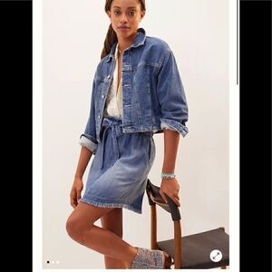 Anthropologie Cloth & Stone Chambray Mini Skirt Size Medium